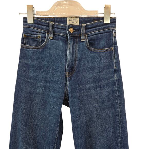 Faherty Jeans Womens 25 Straight Leg Distressed Organic Cotton Mid Rise Indigo - Picture 2 of 14